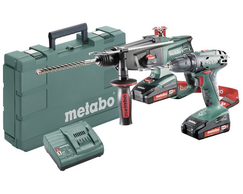 Combo Set Metabo 18V Akku-Bohrschrauber BS 18 + Akku-Kombihammer KHA 18 LTX inkl. 2 Akkus Li-Power (2,0 Ah) und Ladegerät