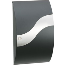MEFA Briefkasten Edelstahl/gebürstet BxHxT 315/540/155 mm Wave 630 Tiefschwarz RAL 9005 Struktur und Edelstahl Entnahme vorne