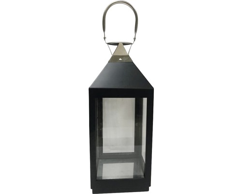 Schwarze Laterne mit Glasscheiben und Metallgriff