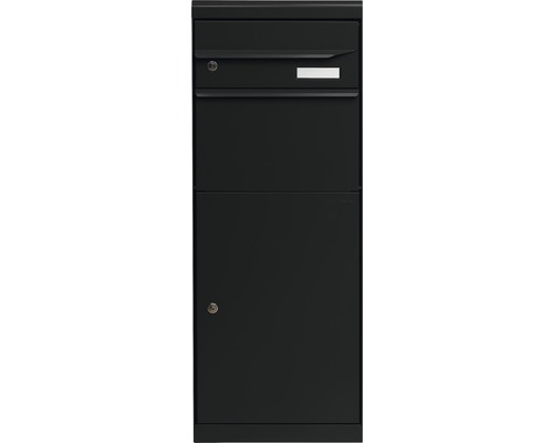 MEFA Paketbriefkasten Stahl pulverbeschichtet BxHxT 402/1091/310 mm Maple 661 Schwarzgrau RAL 7021 semimatt Entnahme vorne 2-fach mit Namensschild Briefkasten mit integriertem Zeitungsfach