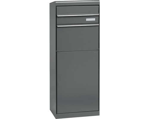 MEFA Paketbriefkasten Stahl pulverbeschichtet BxHxT 402/1091/310 mm Maple 662 Basaltgrau RAL 7012 semimatt Entnahme hinten 2-fach mit Namensschild Grauer Briefkasten mit Zeitungsfach