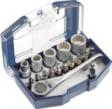 Steckschlüsselsatz mit Bits und Ratsche in Kunststoffbox