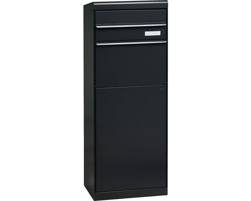 MEFA Paketbriefkasten Stahl pulverbeschichtet BxHxT 402/1091/310 mm Maple 662 Schwarzgrau RAL 7021 semimatt Entnahme hinten 2-fach mit Namensschild Freistehender Briefkasten mit Zeitungsfach