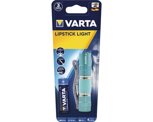 Varta Lipstick Light Taschenlampe mit Batterie und Handschlaufe in Verpackung