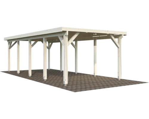 Holzcarport mit mehreren Stützen und Flachdach