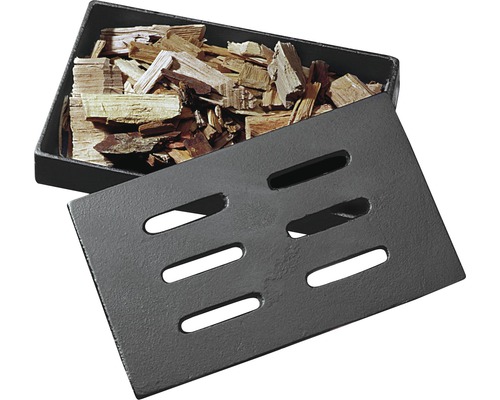 Räucherbox mit Räucherchips und Deckel mit Schlitzen