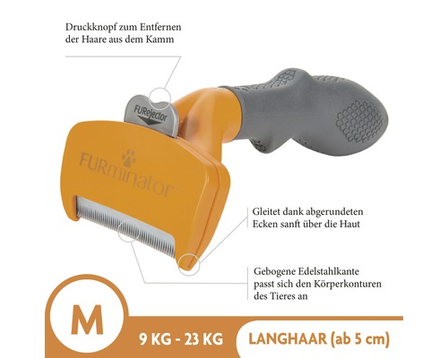 FURminator Fellpflegebürste Größe M für Hunde von neun Kilogramm bis 23 Kilogramm mit langem Fell