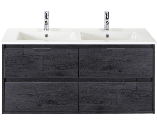 Doppelwaschbecken mit Unterschrank Sanox PORTO BxHxT 121x57x51 cm Frontfarbe black oak 84719649 Doppelwaschbecken mit Unterschrank Sanox PORTO BxHxT 121x57x51 cm Frontfarbe black oak 84719649