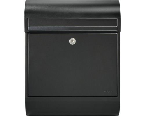 MEFA Briefkasten Stahl pulverbeschichtet BxHxT 350/450/150 mm Ruby 866 Tiefschwarz RAL 9005 glänzend Entnahme vorne mit Klappe + Zeitungsrolle