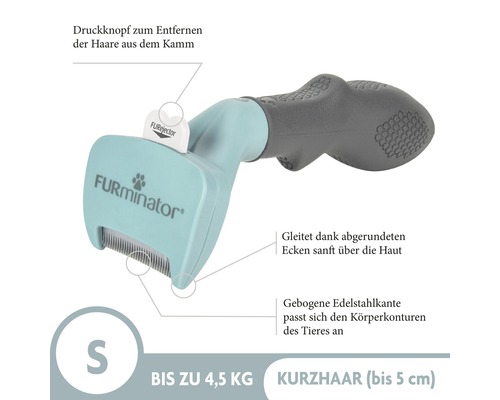 FURminator Bürste für kleine Hunde bis 4,5 Kilogramm mit kurzem Fell bis fünf Zentimeter Länge