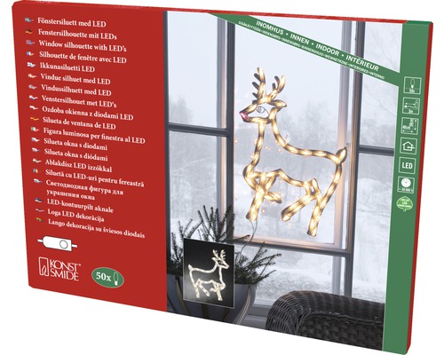 Fensterdekoration Rentier mit LED Beleuchtung in Produktverpackung