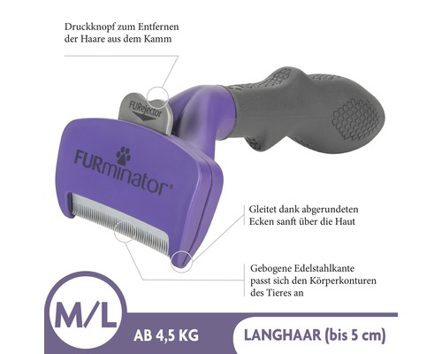FURminator Fellpflegebürste für Hunde, Größe M/L für langes Haar ab 4,5 Kilogramm