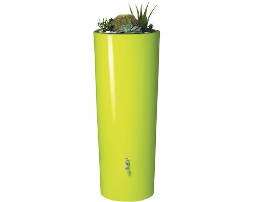 Regentonne mit Auslaufhahn und Bepflanzung oben