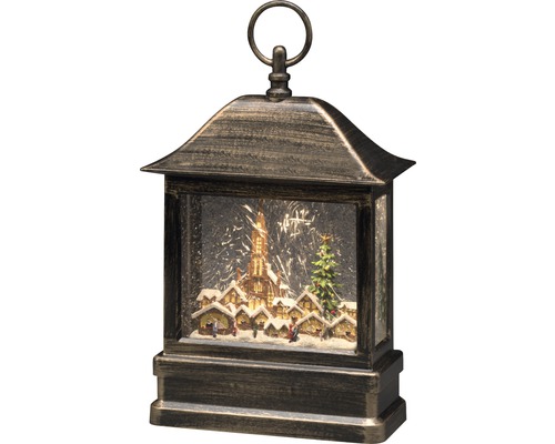Dekorative Laterne mit Winterdorf-Motiv und LED-Beleuchtung
