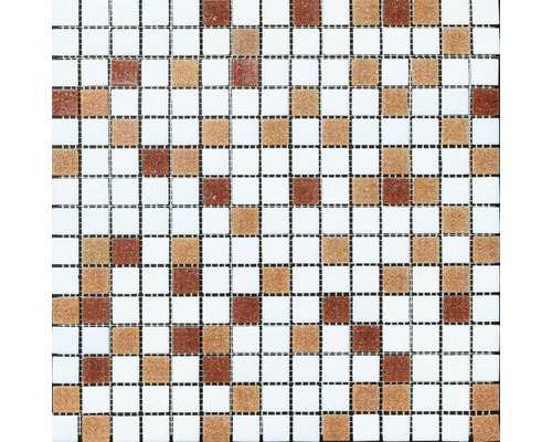Glasmosaik HBR003 Mix weiß/ braun 30,5x32,5 cm Inhalt 10 Stück Mosaikfliese mit quadratischen Stücken in verschiedenen Farbtönen