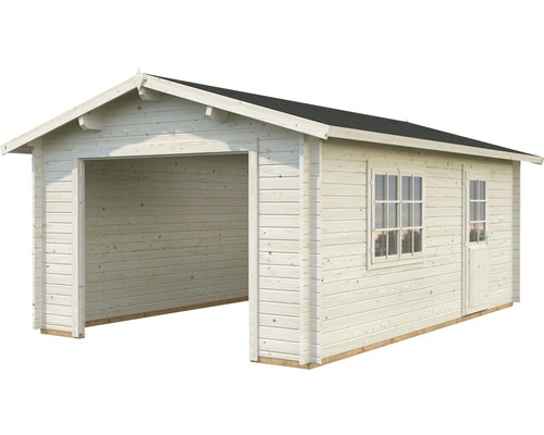Holzgarage mit Fenster und Tür