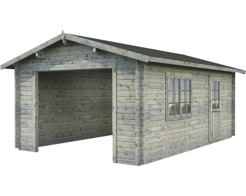 Holzgarage mit Fenster und Tür