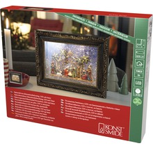 Dekorative Krippenszene mit LED-Beleuchtung in einem Bilderrahmen