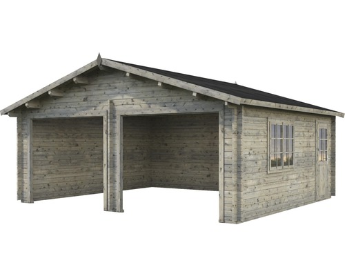 Doppelgarage aus Holz mit Fenster und Tür