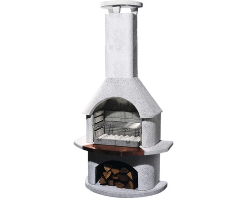 Buschbeck Grillkamin Venezia 65 x 110 x 206 cm Beton weiß Grillkamin aus Stein mit Holzlager