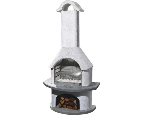 Buschbeck Grillkamin Verona 65 x 110 x 210 cm Beton weiß Grillkamin aus Stein mit Holzfach