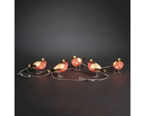 Lichterkette mit fünf leuchtenden Vogelmotiven als Dekoration