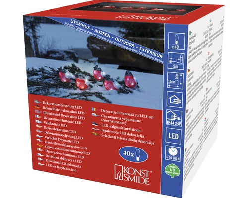 Verpackung einer LED Dekoration in Form von Rotkehlchen für den Außenbereich mit 40 Stück von Konstsmide