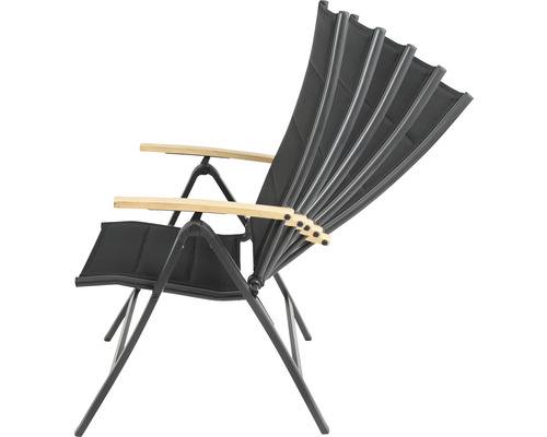 Gartenstuhl mit Armlehnen aus Holz und Stoffbezug