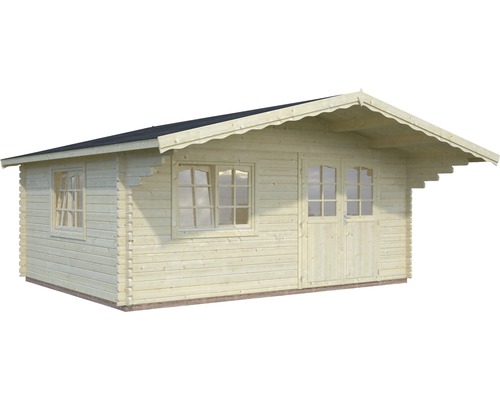 Holzgartenhaus mit Fenstern und Doppeltür