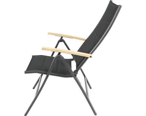 Gartenstuhl mit Holzarmlehnen und Stoffbezug