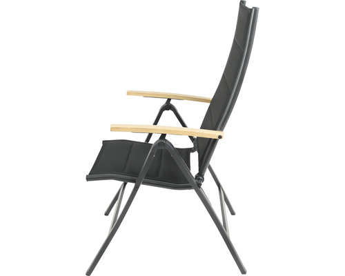 Gartenstuhl mit Armlehnen aus Holz und klappbarem Metallgestell