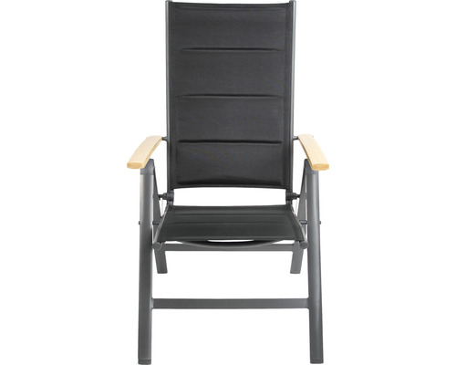 Gartenstuhl mit Armlehnen aus Holz und Textilbespannung