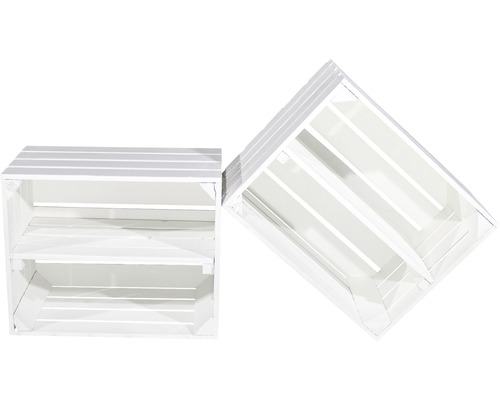 Zwei weiße Holzkisten zur Aufbewahrung