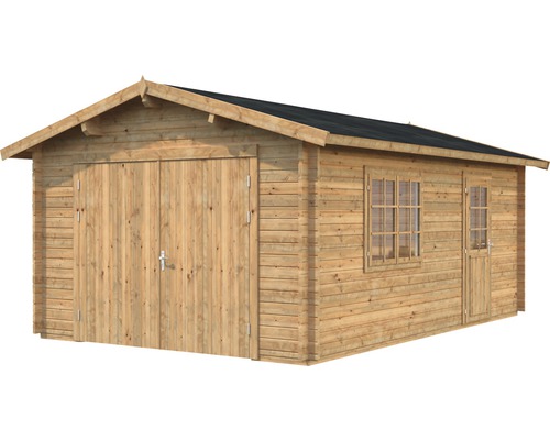 Holzgarage mit Doppeltür und Fenster