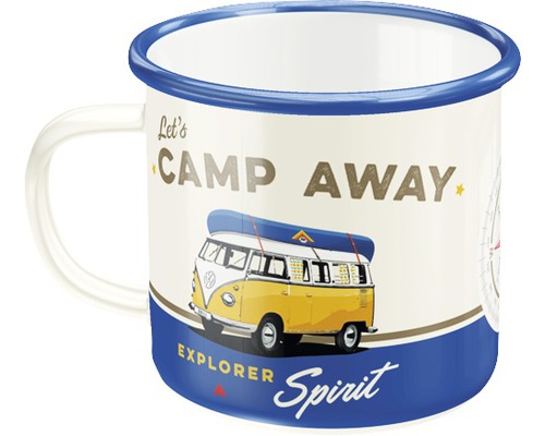 Emailletasse mit Campingmotiv