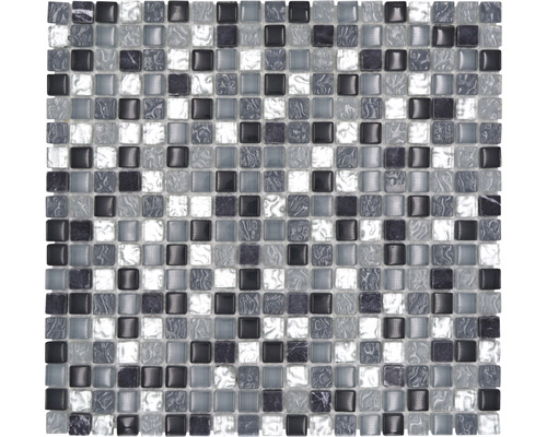 Glasmosaik mit Naturstein XCM M890 30,5x32,2 cm grau/silber/weiß-0