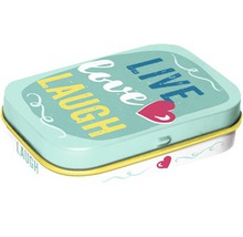 Dekorative Metalldose mit der Aufschrift Live Love Laugh