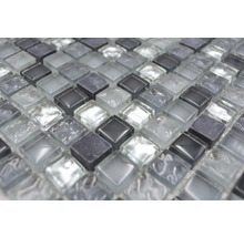 Glasmosaik mit Naturstein XCM M890 30,5x32,2 cm grau/silber/weiß-thumb-3
