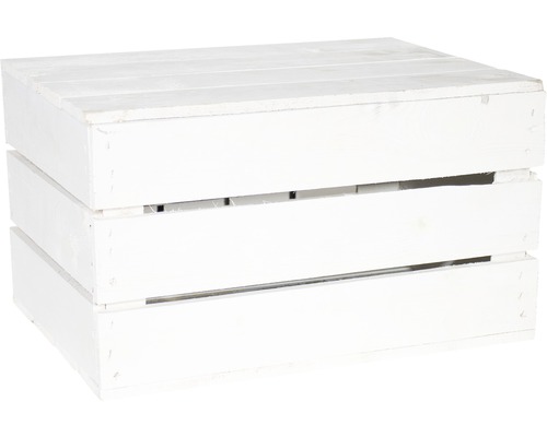 Weisse Holzkiste mit drei Ebenen zur Aufbewahrung