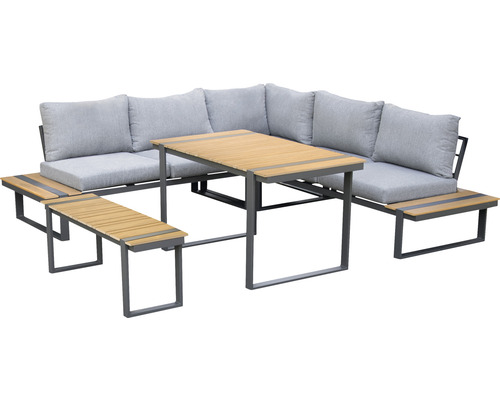 Gartengarnitur mit Eckbank, Tisch und Hocker