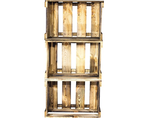 Drei gestapelte Holzkisten zur Aufbewahrung