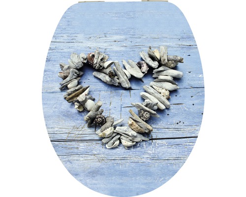 form&style WC-Sitz MDF Sculpture Heart mit Absenkautomartik und leicht abnehmbar Toilettendeckel mit Herz aus Treibholz und Muscheln