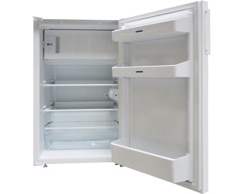 Geöffneter, weißer Kühlschrank mit Ablagen