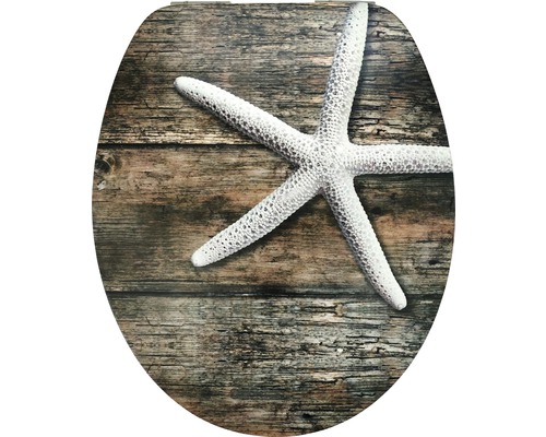 form&style WC-Sitz MDF Sculpture Seastar mit Absenkautomartik und leicht abnehmbar Toilettendeckel mit Seestern-Motiv auf Holz