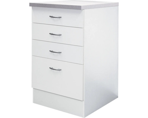 Flex Well Auszugunterschrank Wito BxTxH 50 x 60 x 85 cm weiß matt zerlegt 00006974 Unterschrank mit vier Schubladen und Arbeitsplatte