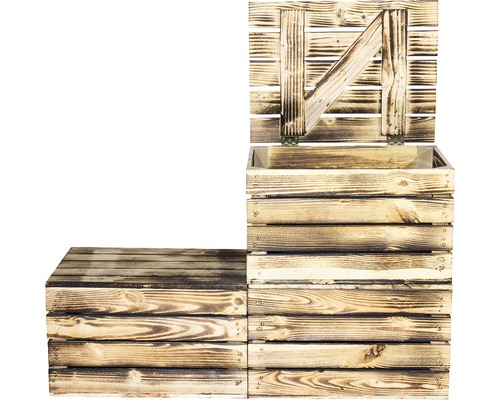 Offene Holzbox mit Deckel