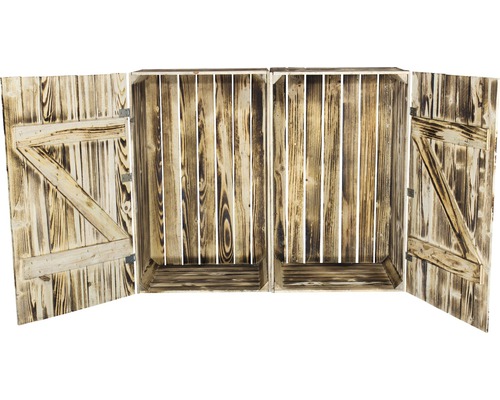 Zwei Holzkisten mit offenen Türen