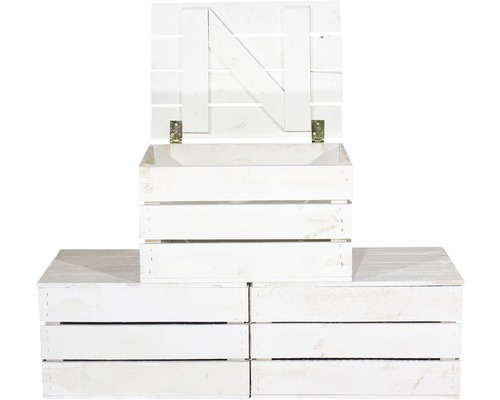 Weisse Holzkisten-Kombination mit Deckel für Aufbewahrung