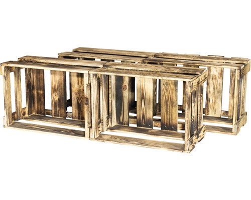 Vier Holzkisten für Lagerung und Organisation