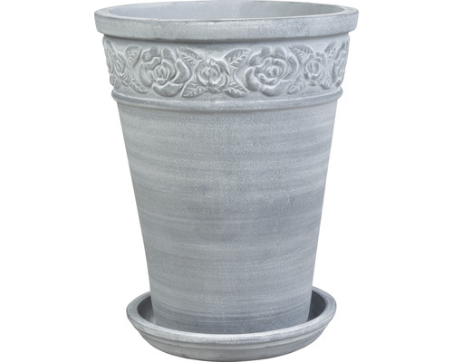 Blumentopf mit Rosenmuster und Untersetzer